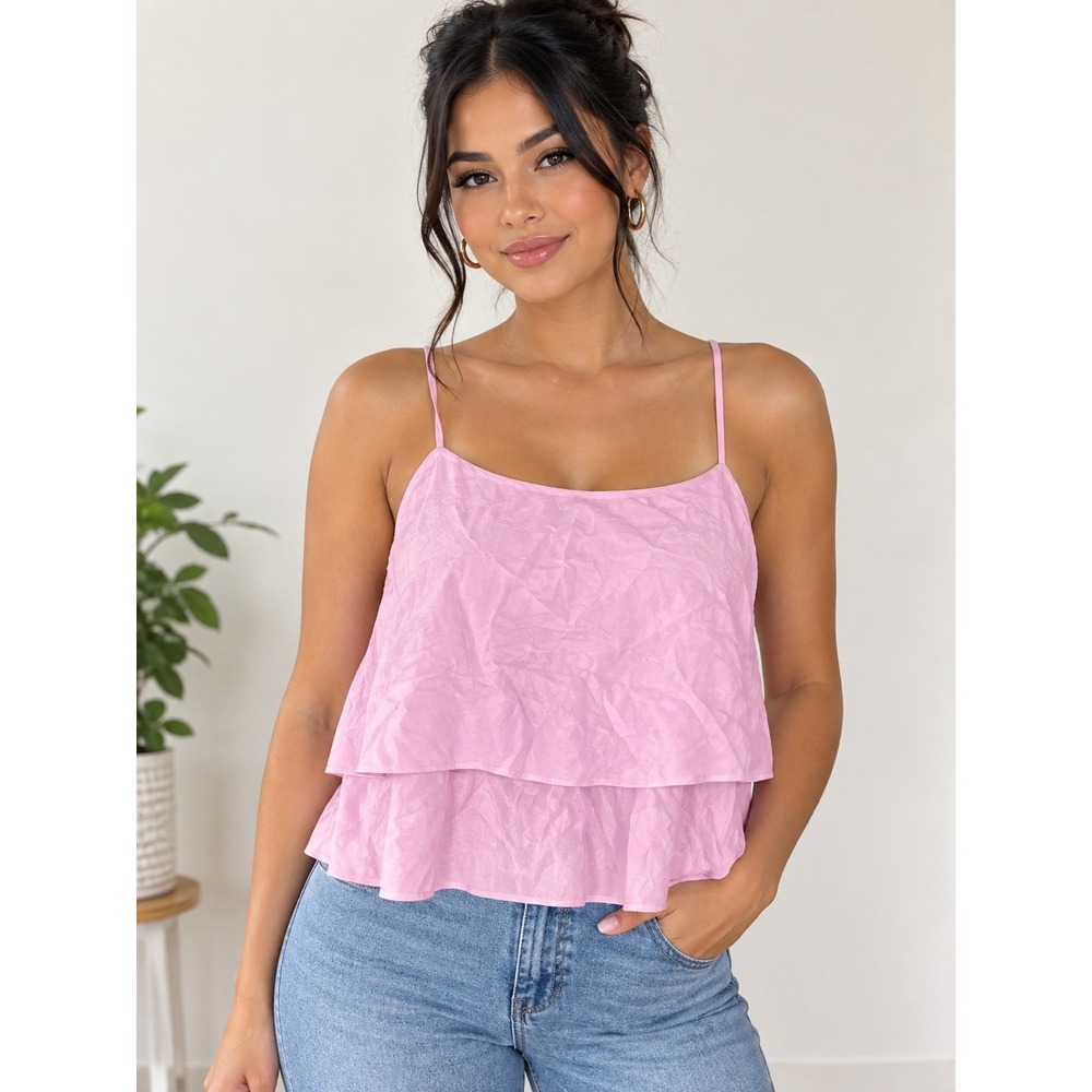 Mango Suit Top Jane2 Women XS Pink Tiered Layered Camisole Cami NWT